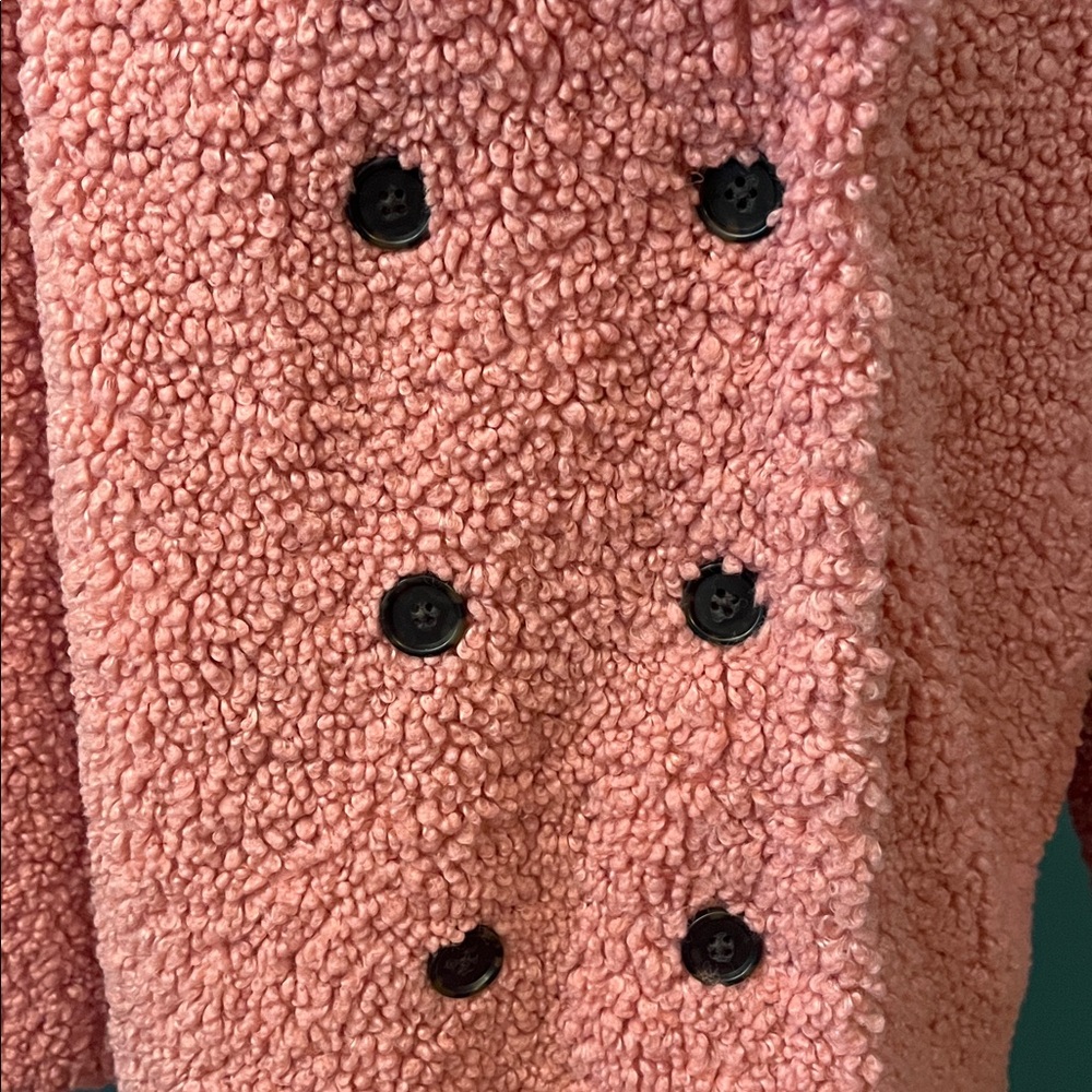 J Crew Pink Double-breasted Teddy Sherpa Topcoat Size Medium - Picture 4 of 16